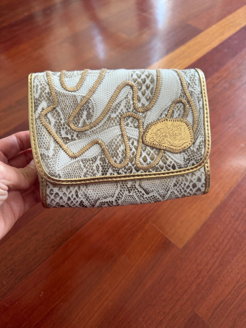 Carlos Falchi Gold-Trim Snake Print Women’s Fold-Over Wallet / Clutch